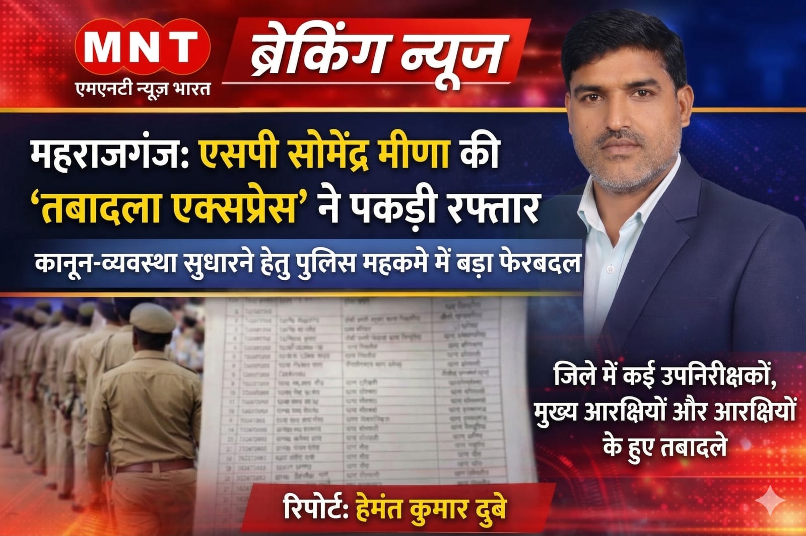 महराजगंज: एसपी सोमेंद्र मीणा की तबादला एक्सप्रेस’ ने पकड़ी रफ्तार कानून-व्यवस्था सुधारने हेतु पुलिस महकमे में बड़ा फेरबदल