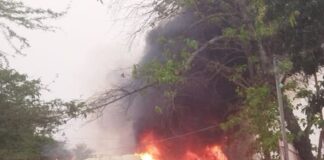 इटवा-बढ़नी मार्ग पर चलती ट्रक में लगी आग:भूसे से भरी ट्रक धू-धू कर जली, फायर ब्रिगेड ने पाया काबू