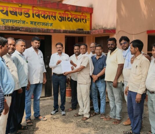 ग्राम रोजगार सेवकों की कलम बंद हड़ताल:बृजमनगंज में 8 माह का मानदेय बकाया, बीडीओ को सौंपा ज्ञापन