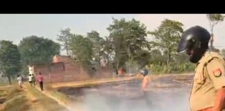 खेत में पराली जलाने से लगी भीषण आग:निडीहवा में ग्रामीणों की तत्परता से टला बड़ा हादसा