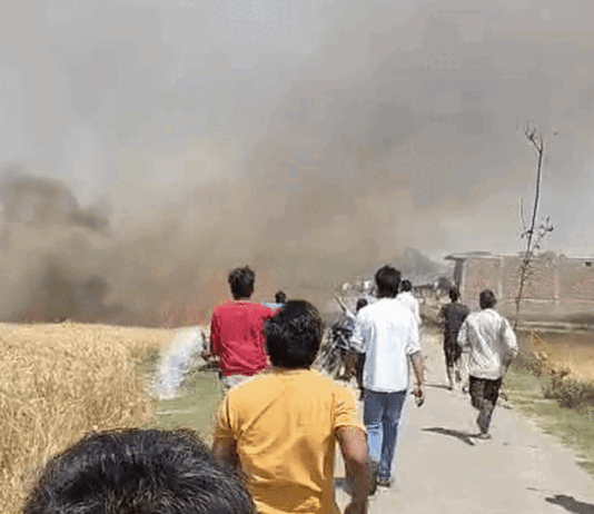 पंडितडीह में 7-8 बीघा गेहूं की फसल जलकर खाक:ग्रामीणों ने पंपिंग सेट मशीन चलाकर बुझाई आग; फायर ब्रिगेड नहीं पहुंची