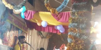 बहराइच के केदारपुरवा में गूंजा गोवर्धन लीला प्रसंग:श्रीमद् भागवत कथा में कथावाचक ने वर्णन किया
