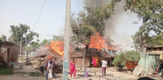 बिजुआ के मालपुर गांव में भीषण अग्निकांड,आठ छप्पर जलकर राख।