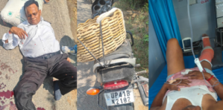 बख्शी का तालाब में दो बाइकों की भीषण भिड़ंत,बुजुर्ग घायल,पैर टूटा और कटी उंगली