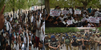 लखनऊ के ईको गार्डन में युवाओं का प्रदर्शन, पेपर लीक और परीक्षा अनियमितताओं पर सरकार के खिलाफ नारेबाजी
