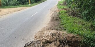 बस्ती के गणेशपुर मुख्य मार्ग पर गड्ढा:राहगीरों और स्कूली बच्चों के लिए बढ़ा खतरा, प्रशासन से मरम्मत की मांग