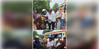 मुख्यालय वापस जा रहे हैं सीएमओ का रुकी गाड़ी, घायलों को सीएचसी भिजवाया
